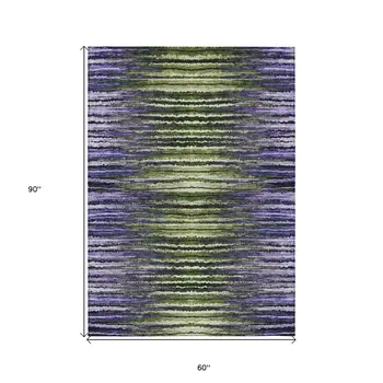 5' X 8' Purple Lilac And Lavender Striped Washable Indoor Outdoor Area Rug