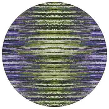 8' Purple Lilac And Lavender Round Striped Washable Indoor Outdoor Area Rug