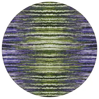 8' Purple Lilac And Lavender Round Striped Washable Indoor Outdoor Area Rug
