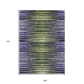 9' X 12' Purple Lilac And Lavender Striped Washable Indoor Outdoor Area Rug