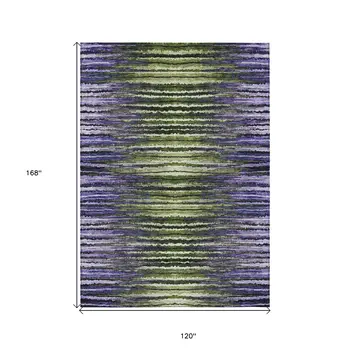 10' X 14' Purple Lilac And Lavender Striped Washable Indoor Outdoor Area Rug