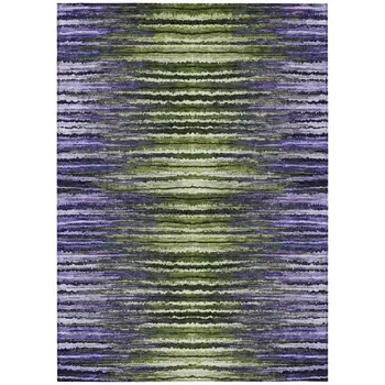 10' X 14' Purple Lilac And Lavender Striped Washable Indoor Outdoor Area Rug