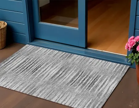 3' X 5' Silver Gray And Charcoal Striped Washable Indoor Outdoor Area Rug