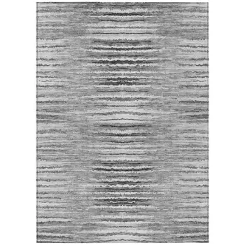 3' X 5' Silver Gray And Charcoal Striped Washable Indoor Outdoor Area Rug