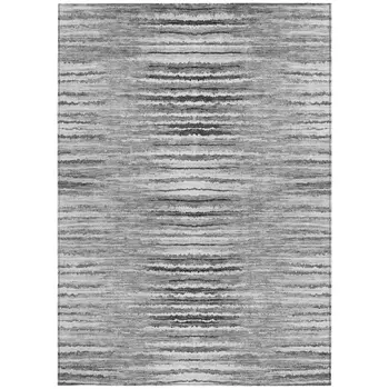 8' X 10' Silver Gray And Charcoal Striped Washable Indoor Outdoor Area Rug