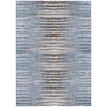 5' X 8' Sky Blue And Denim Blue Striped Washable Indoor Outdoor Area Rug