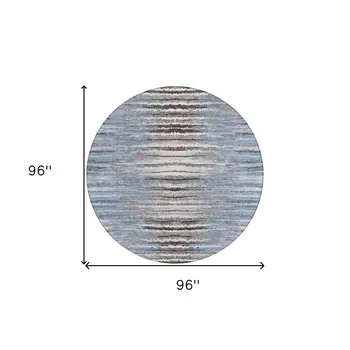 8' Sky Blue And Denim Blue Round Striped Washable Indoor Outdoor Area Rug