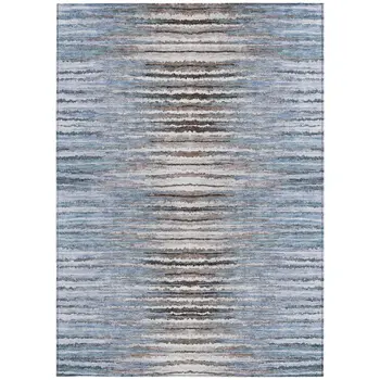 10' X 14' Sky Blue And Denim Blue Striped Washable Indoor Outdoor Area Rug