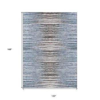 10' X 14' Sky Blue And Denim Blue Striped Washable Indoor Outdoor Area Rug