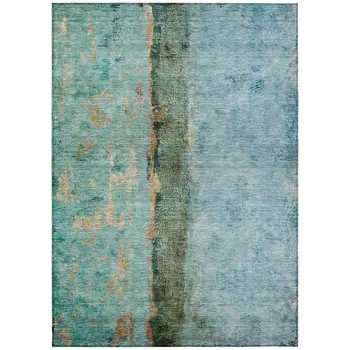 3' X 5' Blue And Gold Abstract Washable Indoor Outdoor Area Rug