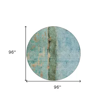 8' Blue And Gold Round Abstract Washable Indoor Outdoor Area Rug