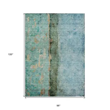 8' X 10' Blue And Gold Abstract Washable Indoor Outdoor Area Rug