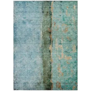 10' X 14' Blue And Gold Abstract Washable Indoor Outdoor Area Rug