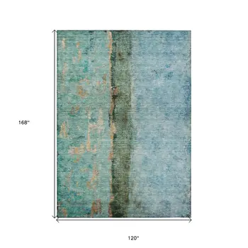 10' X 14' Blue And Gold Abstract Washable Indoor Outdoor Area Rug