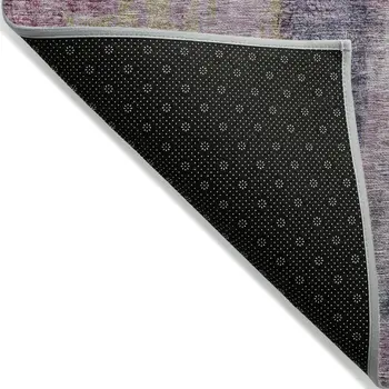 8' Blush Pink And Purple Round Abstract Washable Indoor Outdoor Area Rug