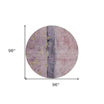 8' Blush Pink And Purple Round Abstract Washable Indoor Outdoor Area Rug