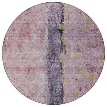 8' Blush Pink And Purple Round Abstract Washable Indoor Outdoor Area Rug
