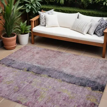 9' X 12' Blush Pink And Purple Abstract Washable Indoor Outdoor Area Rug