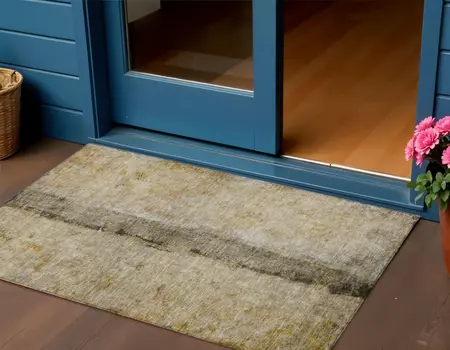 3' X 5' Brown Taupe And Gold Abstract Washable Indoor Outdoor Area Rug