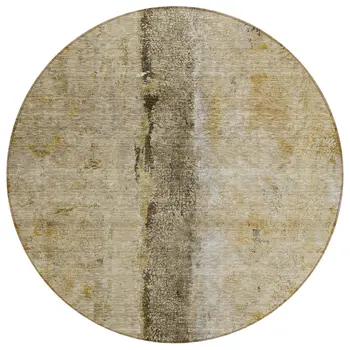8' Brown Taupe And Gold Round Abstract Washable Indoor Outdoor Area Rug