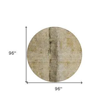 8' Brown Taupe And Gold Round Abstract Washable Indoor Outdoor Area Rug