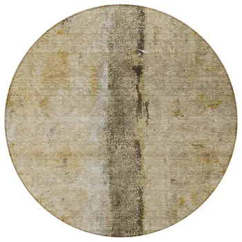 8' Brown Taupe And Gold Round Abstract Washable Indoor Outdoor Area Rug