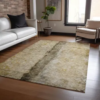 8' X 10' Brown Taupe And Gold Abstract Washable Indoor Outdoor Area Rug