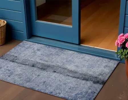 3' X 5' Denim Blue And Navy Blue Abstract Washable Indoor Outdoor Area Rug