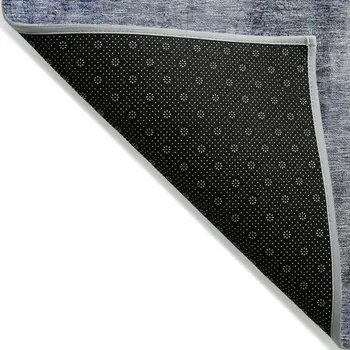 3' X 5' Denim Blue And Navy Blue Abstract Washable Indoor Outdoor Area Rug