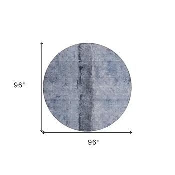 8' Denim Blue And Navy Blue Round Abstract Washable Indoor Outdoor Area Rug