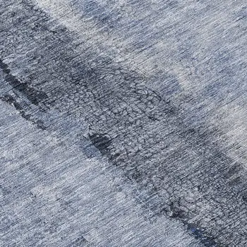 8' Denim Blue And Navy Blue Round Abstract Washable Indoor Outdoor Area Rug