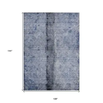 9' X 12' Denim Blue And Navy Blue Abstract Washable Indoor Outdoor Area Rug