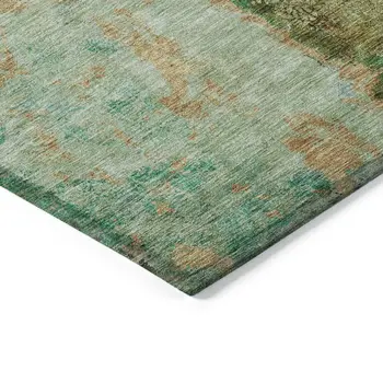 3' X 5' Olive Green And Blue Abstract Washable Indoor Outdoor Area Rug