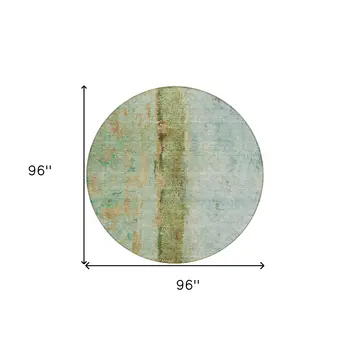 8' Olive Green And Blue Round Abstract Washable Indoor Outdoor Area Rug