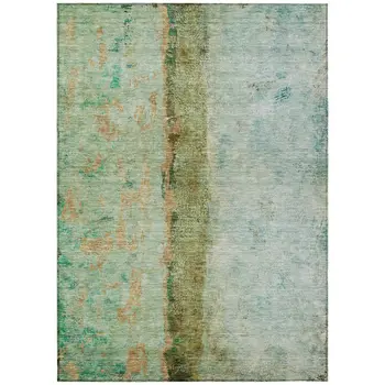 9' X 12' Olive Green And Blue Abstract Washable Indoor Outdoor Area Rug