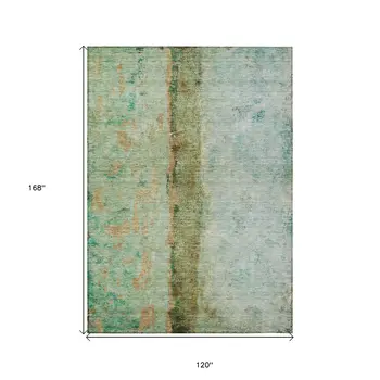 10' X 14' Olive Green And Blue Abstract Washable Indoor Outdoor Area Rug