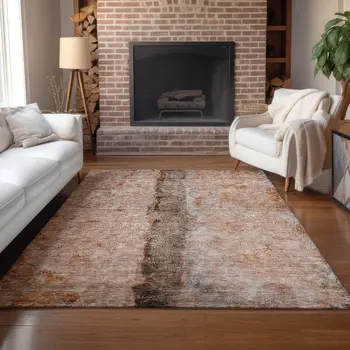 10' X 14' Orange Peach And Brown Abstract Washable Indoor Outdoor Area Rug