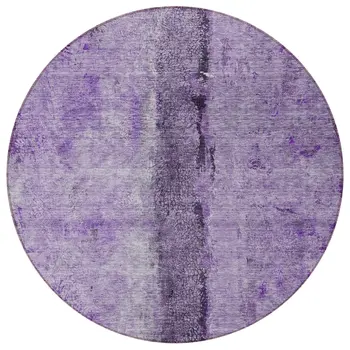 8' Purple And Lavender Round Abstract Washable Indoor Outdoor Area Rug