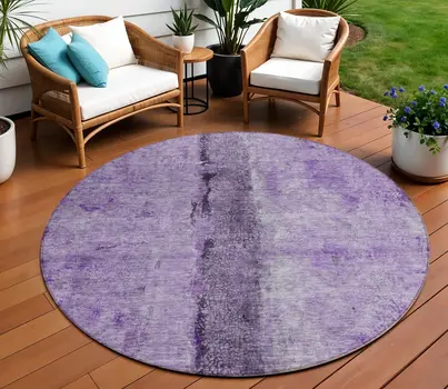 8' Purple And Lavender Round Abstract Washable Indoor Outdoor Area Rug