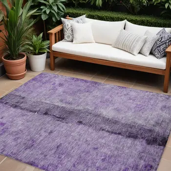 10' X 14' Purple And Lavender Abstract Washable Indoor Outdoor Area Rug