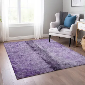10' X 14' Purple And Lavender Abstract Washable Indoor Outdoor Area Rug