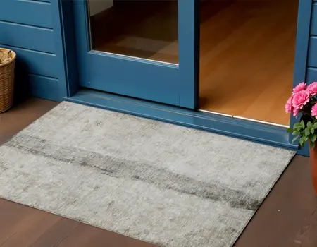 3' X 5' Taupe Beige And Gray Abstract Washable Indoor Outdoor Area Rug