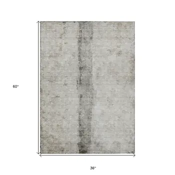 3' X 5' Taupe Beige And Gray Abstract Washable Indoor Outdoor Area Rug