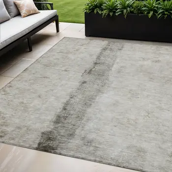 5' X 8' Taupe Beige And Gray Abstract Washable Indoor Outdoor Area Rug