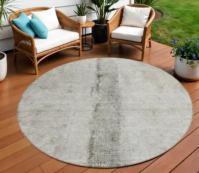 8' Taupe Beige And Gray Round Abstract Washable Indoor Outdoor Area Rug