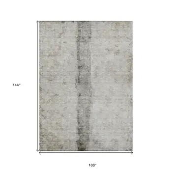9' X 12' Taupe Beige And Gray Abstract Washable Indoor Outdoor Area Rug