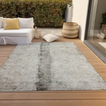 10' X 14' Taupe Beige And Gray Abstract Washable Indoor Outdoor Area Rug