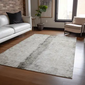10' X 14' Taupe Beige And Gray Abstract Washable Indoor Outdoor Area Rug