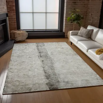 10' X 14' Taupe Beige And Gray Abstract Washable Indoor Outdoor Area Rug