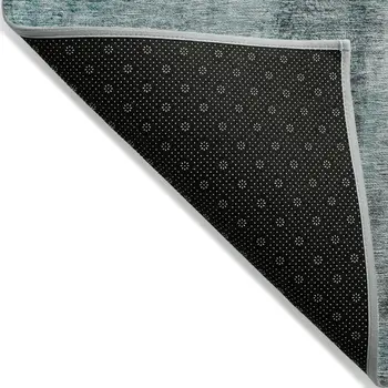 5' X 8' Teal Blue Aqua And Charcoal Abstract Washable Indoor Outdoor Area Rug